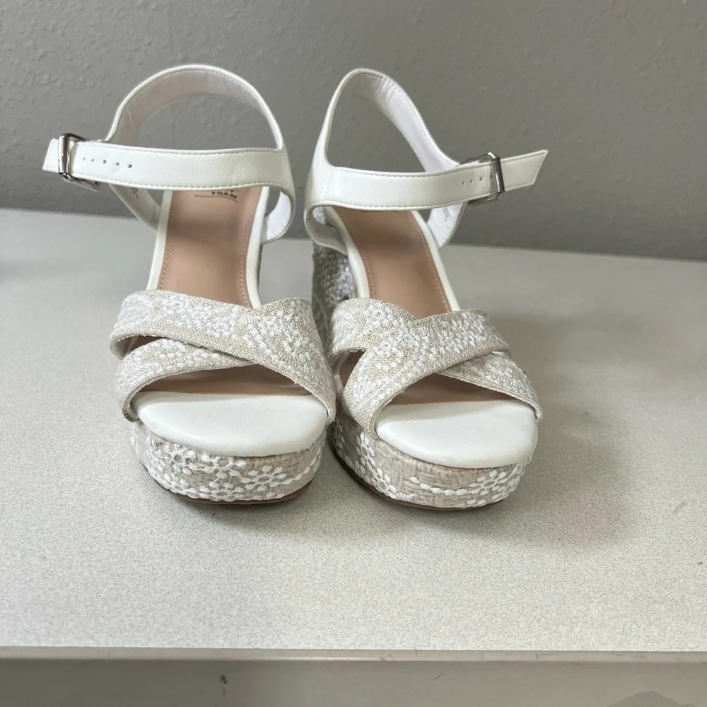 Impo White Beaded Crisscross Memory Foam Heel Sandals